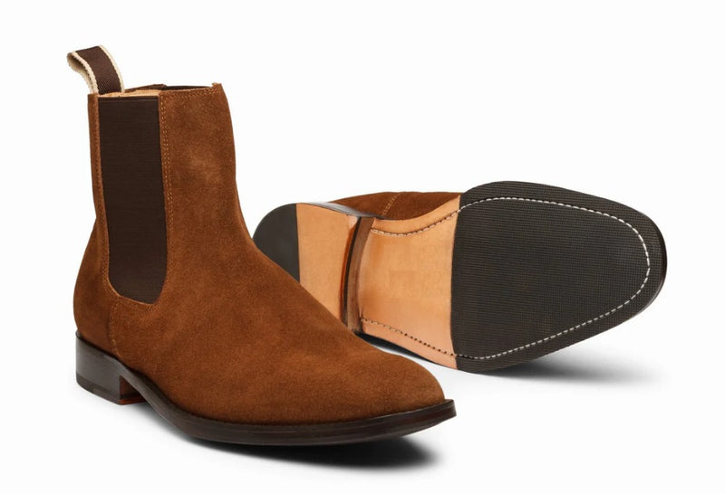 Handmade Men's Chelsea Boots - Brow Suede Leather Boots for Men