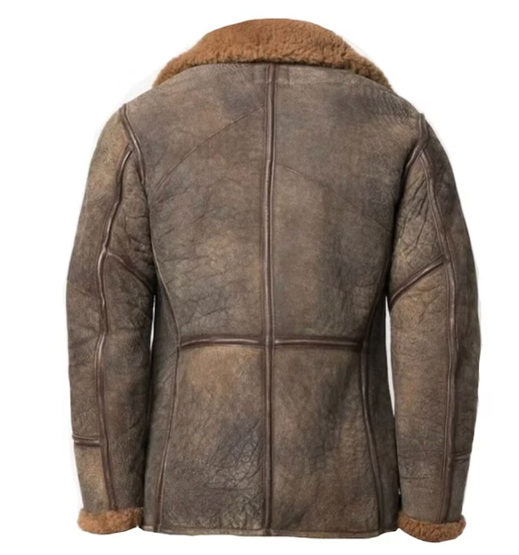 Handmade Men 1920s Battle Military Aviator winter Bomber Real Sheepskin Leather Jacket