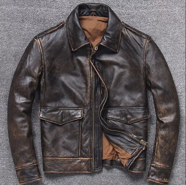 Handmade Men's Genuine Cowhide Leather Vintage A2 Bomber AIR Force Style Distressed Brown Real Leather Jacket