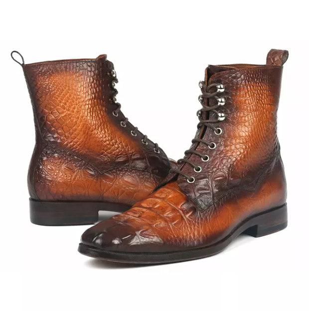 Handmade Men Alligators Ankle Boot, Men Tan Brown Crocodile Ankle Boots