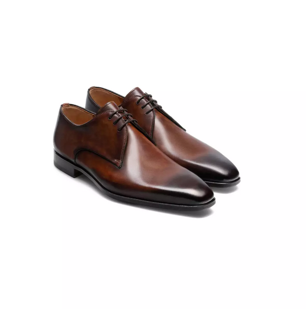Handmade Men's Antique Brown Leather Dress Shoes - Classic Formal Lace-Up Shoes