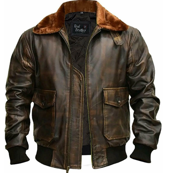 Handmade Flight Aviator Jacket - Distressed Brown Genuine Cowhide Leather Men Bomber Jacket