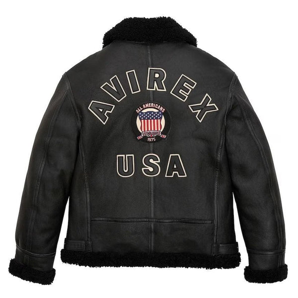Handmade Avirex Icon Black USA B3 Shearling Bomber Leather Jacket – Genuine Cowhide