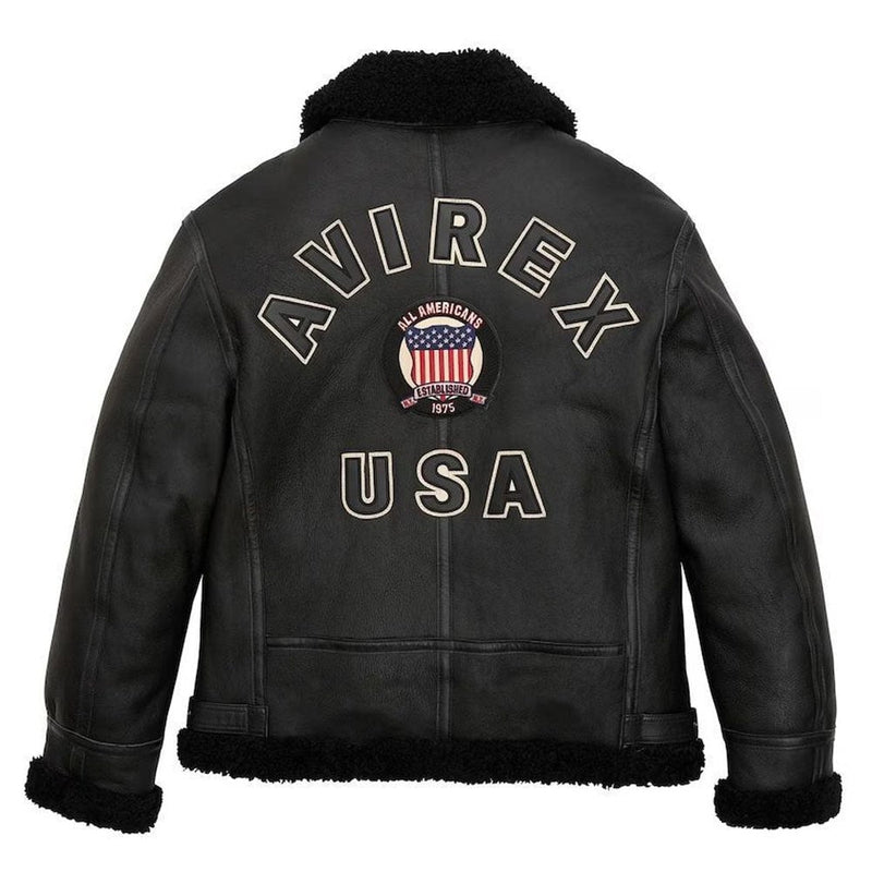 Handmade Avirex Icon Black USA B3 Shearling Bomber Leather Jacket – Genuine Cowhide