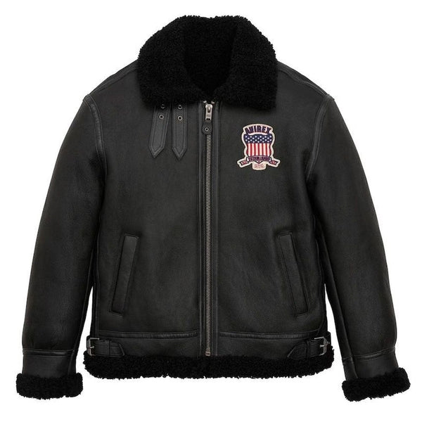 Handmade Avirex Icon Black USA B3 Shearling Bomber Leather Jacket – Genuine Cowhide