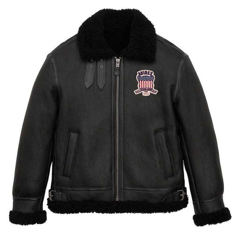 Handmade Avirex Icon Black USA B3 Shearling Bomber Leather Jacket – Genuine Cowhide