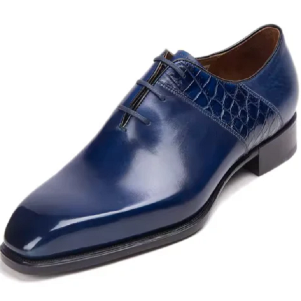 Handmade Men's Blue Calf Leather Dress Shoes | Stylish Blue Oxford Shoes