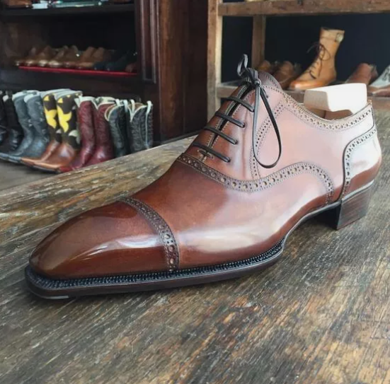 Men's New Handmade Brown Leather Oxford Toe-Cap Lace Up Dress Formal Shoes Men.