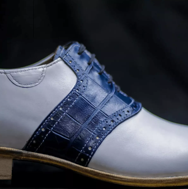 Men's Custom Handmade Blue & White Oxford Shoes | Premium Leather Dress Shoes