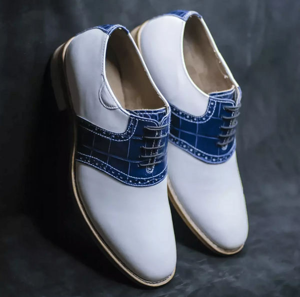 Men's Custom Handmade Blue & White Oxford Shoes | Premium Leather Dress Shoes