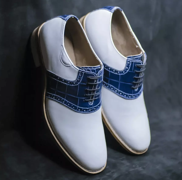 Men's Custom Handmade Blue & White Oxford Shoes | Premium Leather Dress Shoes