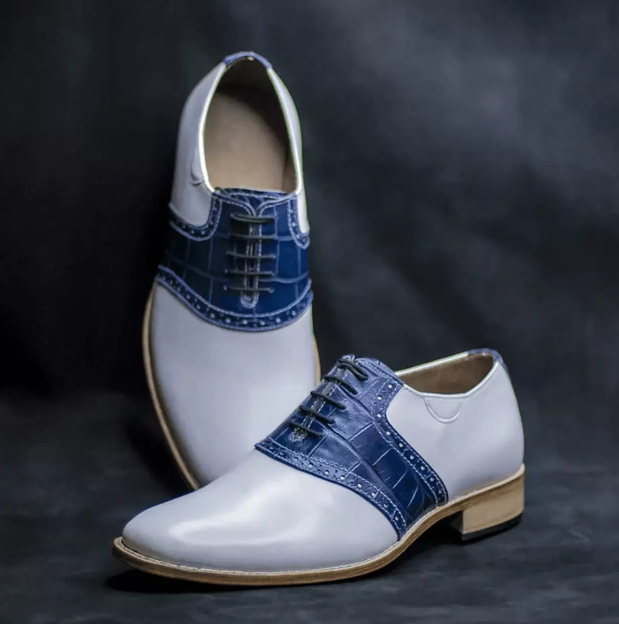 Men's Custom Handmade Blue & White Oxford Shoes | Premium Leather Dress Shoes