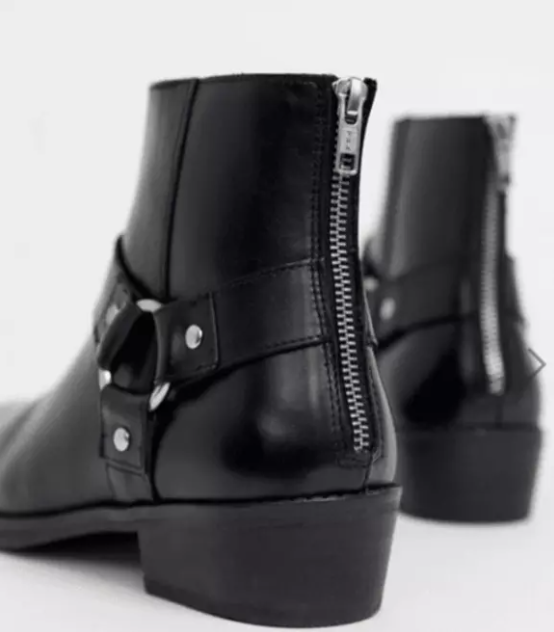 Handmade Men's Black Leather Ankle Boots Stylish Harness Biker Boot