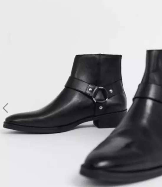 Handmade Men's Black Leather Ankle Boots Stylish Harness Biker Boot