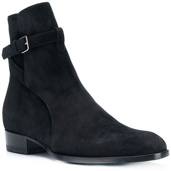 Handmade Men's Black Suede Leather Boots, Men Black Jodhpurs Leather Boot