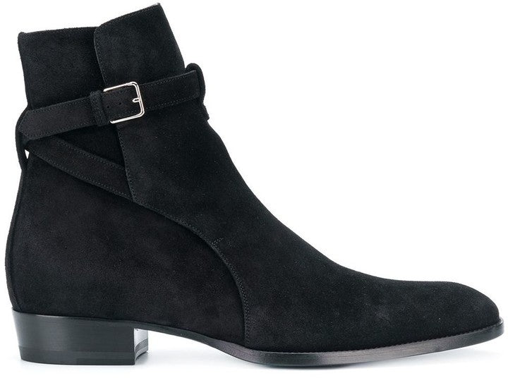 Handmade Men's Black Suede Leather Boots, Men Black Jodhpurs Leather Boot