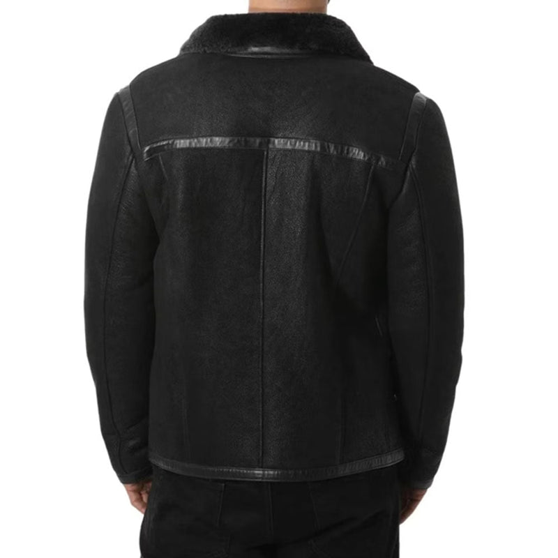 Handmade Aviator B3 Bomber Leather Jacket with Black Fur – Genuine Cowhide for Men