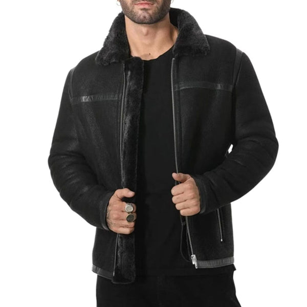 Handmade Aviator B3 Bomber Leather Jacket with Black Fur – Genuine Cowhide for Men