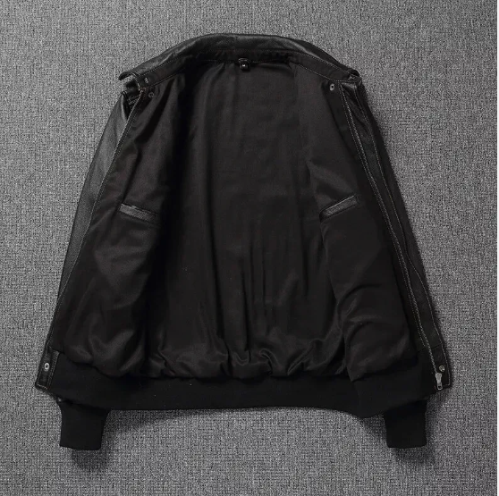 Handmade Men Black Navy Flying Pilot Bomber Aviator Biker Retro Real Leather Jacket