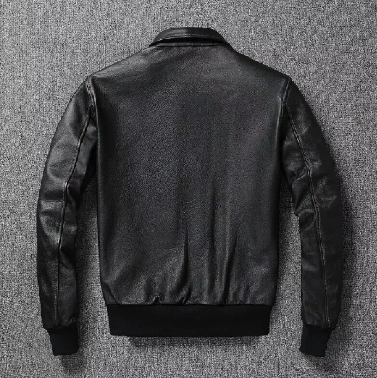 Handmade Men Black Navy Flying Pilot Bomber Aviator Biker Retro Real Leather Jacket