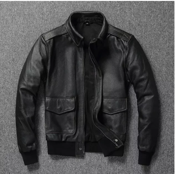 Handmade Men Black Navy Flying Pilot Bomber Aviator Biker Retro Real Leather Jacket