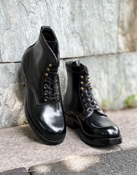 Handmade Men's Black Cap Toe Lace Up High Ankle Business Leather Dress Boots