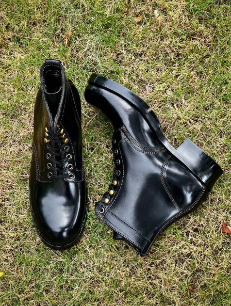 Handmade Men's Black Cap Toe Lace Up High Ankle Business Leather Dress Boots