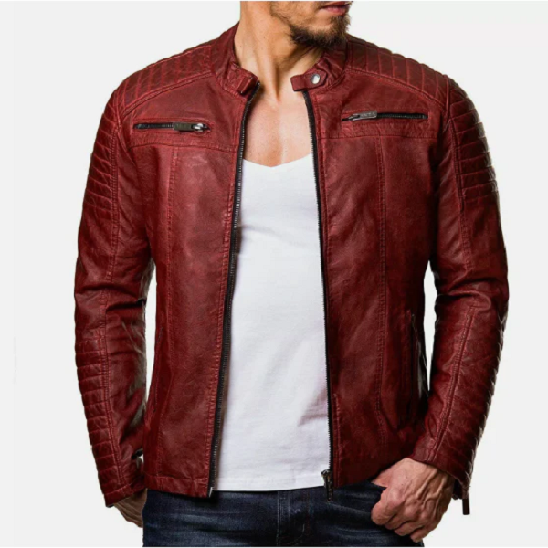 HANDMADE MENS VINTAGE CAFE RACER BLACK GENUINE LEATHER SLIM FIT REAL BIKER JACKET