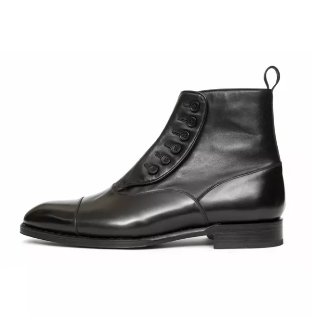 Handmade Men's Black Leather Cap Toe Dress Boots | Button-Up Formal Boots