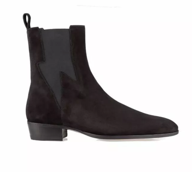 Handmade Men's Black Suede Chelsea Ankle Boots