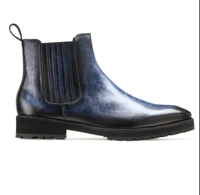 Handmade Men's Blue & Black Two-Tone High Ankle Chelsea Boots