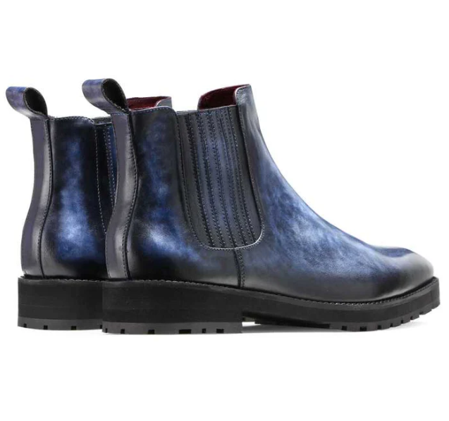 Handmade Men's Blue & Black Two-Tone High Ankle Chelsea Boots