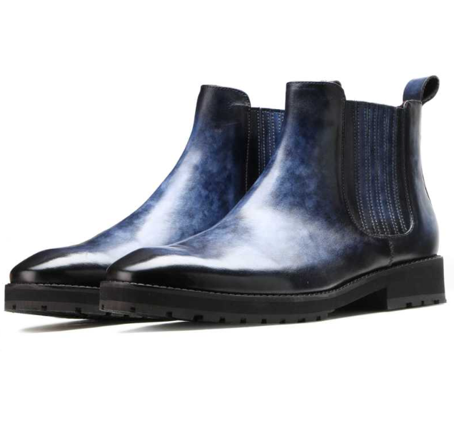 Handmade Men's Blue & Black Two-Tone High Ankle Chelsea Boots