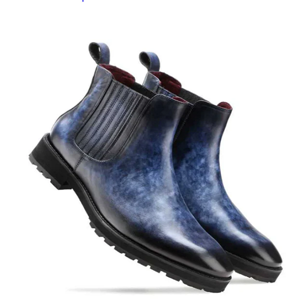 Handmade Men's Blue & Black Two-Tone High Ankle Chelsea Boots