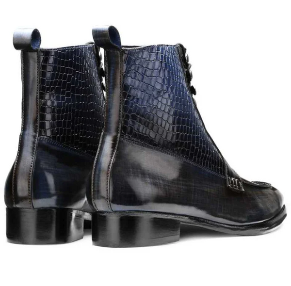 Men's Handmade High Ankle Crocodile Texture Lace-Up Boot