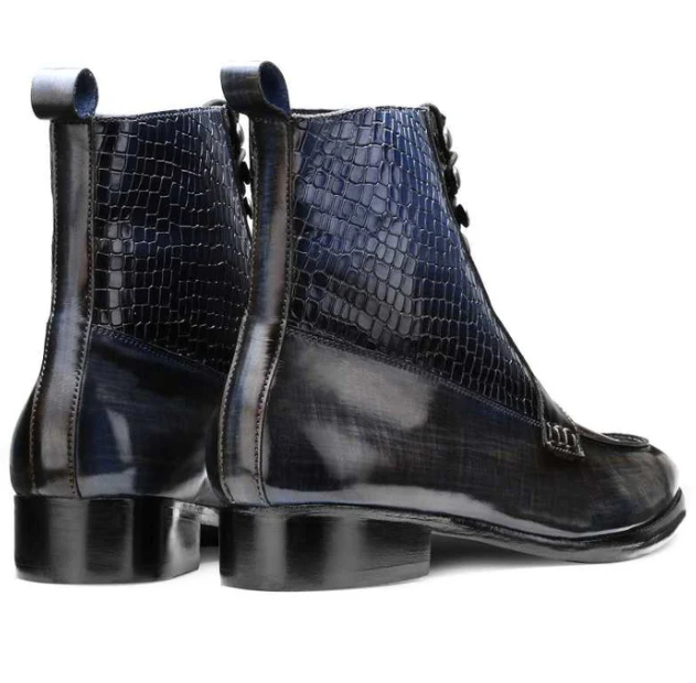 Men's Handmade High Ankle Crocodile Texture Lace-Up Boot