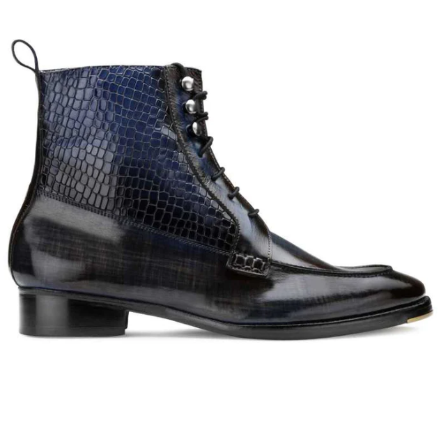 Men's Handmade High Ankle Crocodile Texture Lace-Up Boot