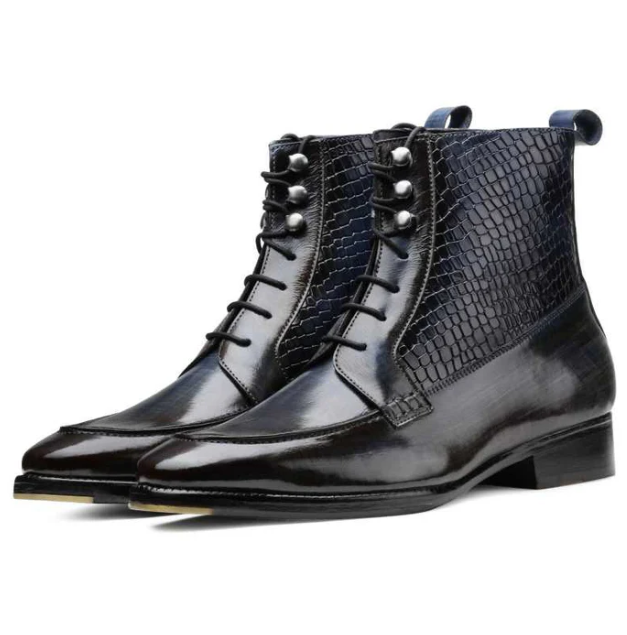 Men's Handmade High Ankle Crocodile Texture Lace-Up Boot