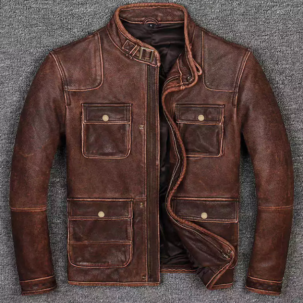 Handmade Men's Biker Cafe Racer Jacket - Vintage Motorcycle Distressed Brown Genuine Cowhide Leather