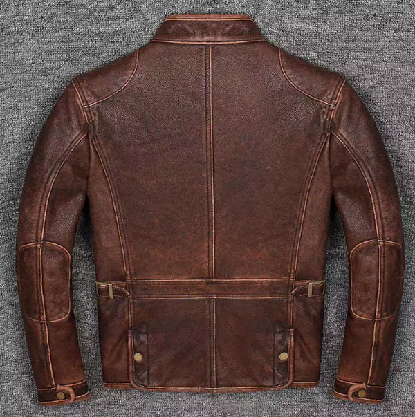Handmade Men's Biker Cafe Racer Jacket - Vintage Motorcycle Distressed Brown Genuine Cowhide Leather
