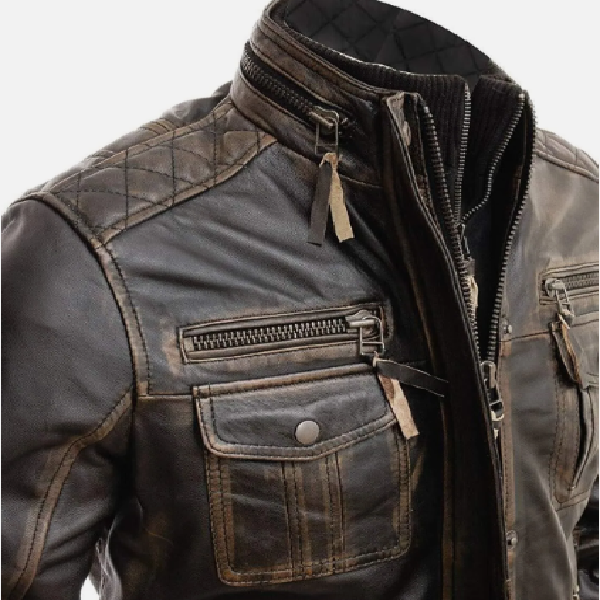 Handmade Men’s Motorcycle Biker Vintage Distressed Brown Cafe Racer Real Leather Jacket