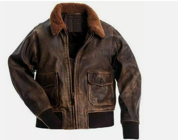 Handmade Aviator Flight Jacket Distressed Brown Real Bomber Leather Jacket