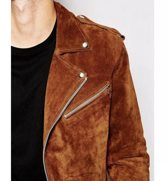 Handmade Men's Brown Fringe Jacket - 100% Pure Suede Leather Slim Fit Jacket