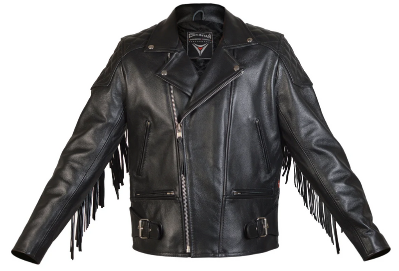 Diamond Fringed - Men's Real Leather Motorcycle Fashion Jacket with Fringes. Made in Premium Quality Cowhide