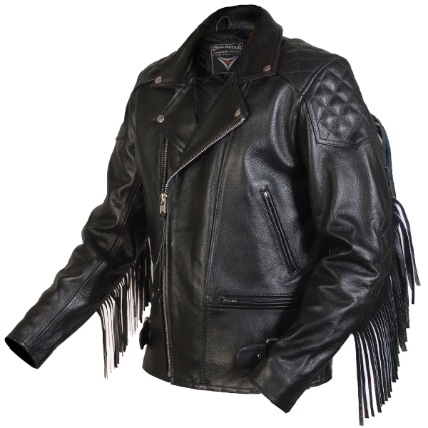 Diamond Fringed - Men's Real Leather Motorcycle Fashion Jacket with Fringes. Made in Premium Quality Cowhide