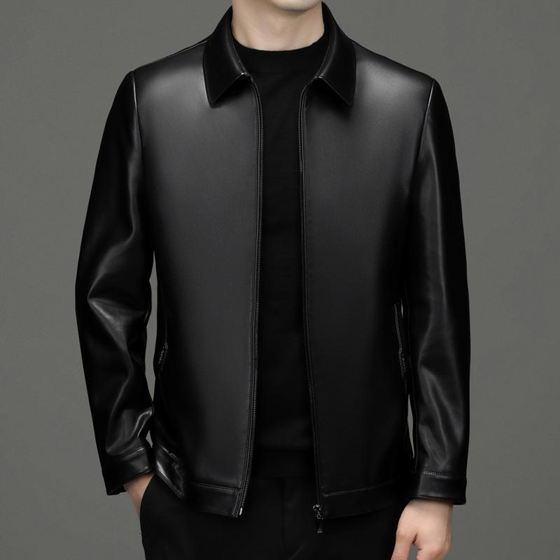 Genuine Leather Jacket Men's Middle-aged Lapel Daddy Leather Jacket Top Layer Sheepskin Leather Jacket Men's New Jacket