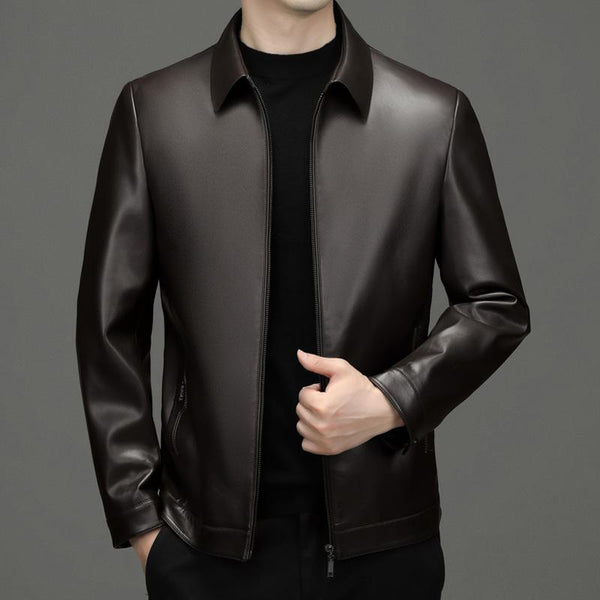 Genuine Leather Jacket Men's Middle-aged Lapel Daddy Leather Jacket Top Layer Sheepskin Leather Jacket Men's New Jacket