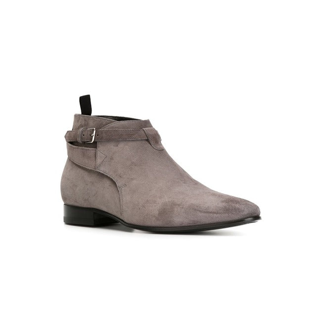 Handmade Men's Ankle Boots | Gray Suede Leather Boots For Men's | Goodyear Welted Craftsmanship