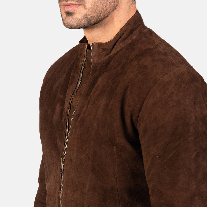 Handmade Charcoal Mocha Suede Biker Jacket – Genuine Cowhide Leather for Men
