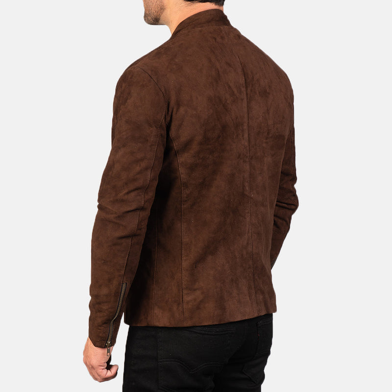 Handmade Charcoal Mocha Suede Biker Jacket – Genuine Cowhide Leather for Men